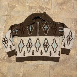 Brown and Cream Geometric Sweater